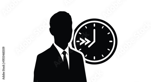 Man in a suit with a clock representing time pressure silhouette