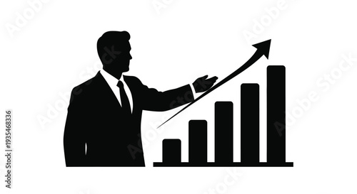 Business professional presenting upward trending graph a bold visual silhouette