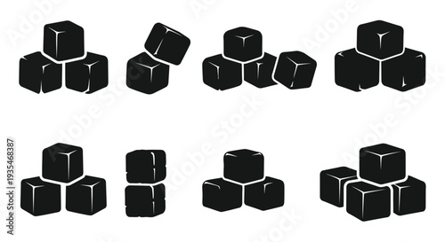 Abstract arrangement of black geometric cubes in varying formations silhouette
