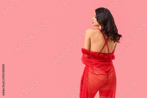 Sexy young woman in red und...