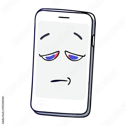 Phone with tired eyes displaying a bored expression and sadness  