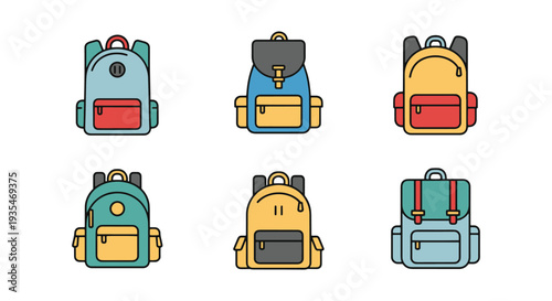 Backpack Line art vector set dynamic abstract color illustration