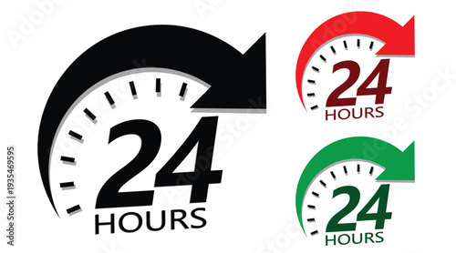 24 Hours Service Icon Set with Circular Arrow Clock Symbol Isolated on Background