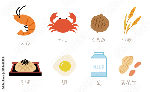 アレルギー特定原材料のシンプルかわいいアイコン