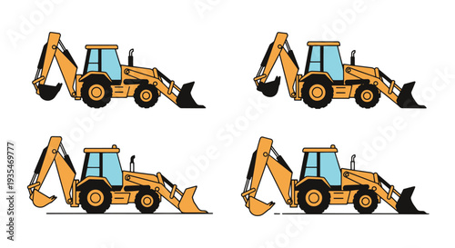 Backhoe loader Line art vector creative modern color illustration