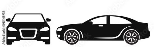 Car Silhouette Icon Set with Front and Side View Automobile Vector Illustration