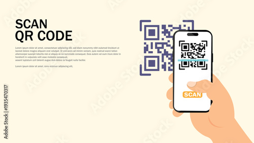 Scan QR Code with Smartphone for Contactless Mobile Payment Illustration