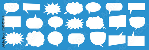 A set of chat box designs for comments on social media or comics. Vector designs of speech bubbles, text boxes, and conversation chat columns in comics.	
