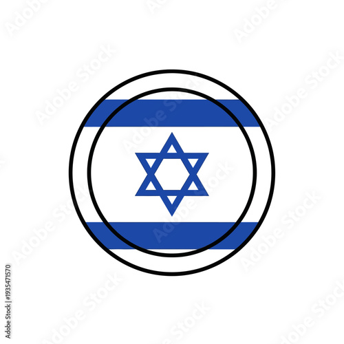 Simple circular graphic representing the national flag of Israel, featuring the prominent Star of David against a backdrop of blue stripes