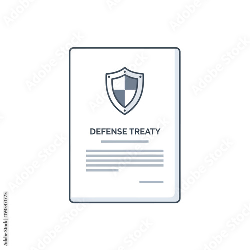 A Minimalist Illustration of a Defense Treaty Document Featuring a Shield Emblem