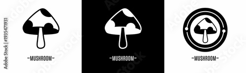 Mushroom logo set. Collection of black and white logos. Stock vector.