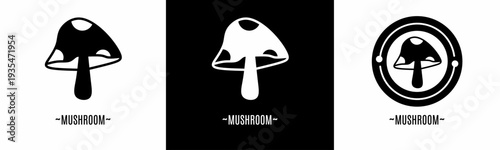 Mushroom logo set. Collection of black and white logos. Stock vector.