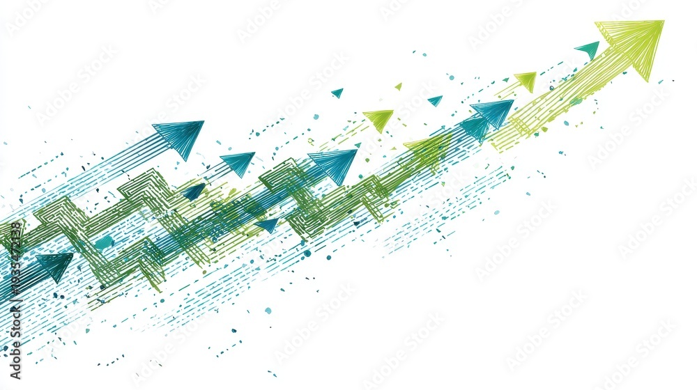 Obraz premium A stock trading arrows clipart, finance element, vector infographic style, blue and green, isolated on white background. 
