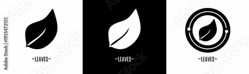 Leaf logo set. Collection of black and white logos. Stock vector.