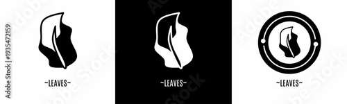 Leaf logo set. Collection of black and white logos. Stock vector.