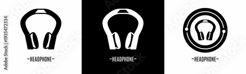Headset logo set. Collection of black and white logos. Stock vector.