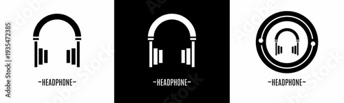 Headset logo set. Collection of black and white logos. Stock vector.