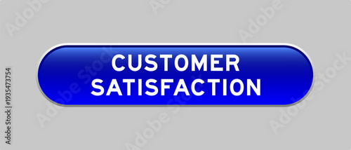 Blue color capsule shape button with word customer satisfaction on gray background