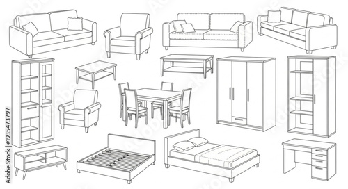 Collection of Furniture Sketches for Interior Design.