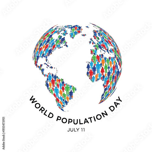 World Population Day Globe with Multicolor Human Figures