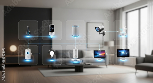 Smart Home Technology Connected Devices Network.