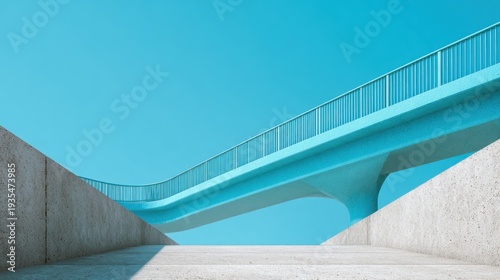 Modern turquoise architectural bridge over concrete walkway for design, poster and architectural background layout
