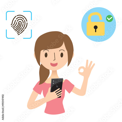 スマホの指紋認証でロック解除をする女性