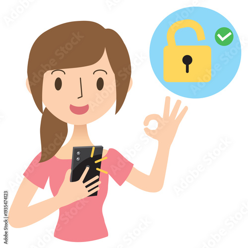 スマートフォンの指紋認証でロック解除する女性