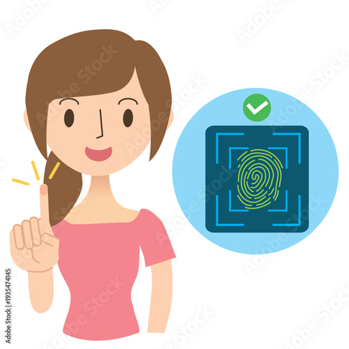 人差し指で指紋認証をする女性
