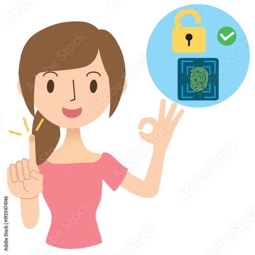 指紋認証でロック解除する女性