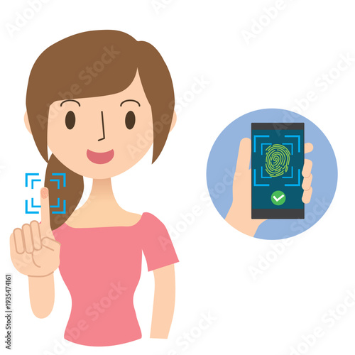 人差し指で指紋認証をする女性　スマートフォン承認イメージ