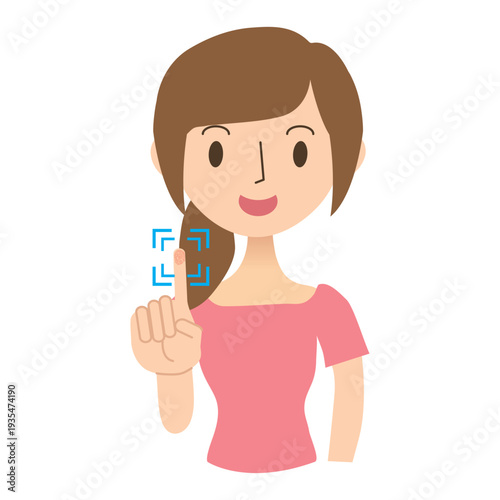 人差し指で指紋認証をする女性