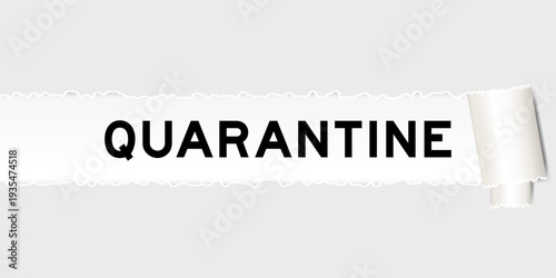 Ripped gray paper background that have word quarantine under torn part