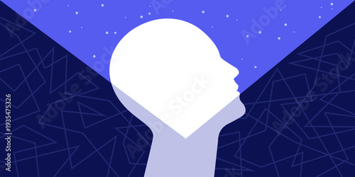 Head looking towards light and escaping darkness