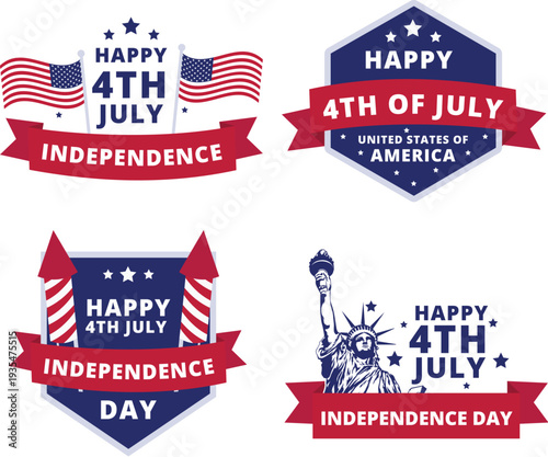 Festive 4th of july labels with patriotic colors and stars vector