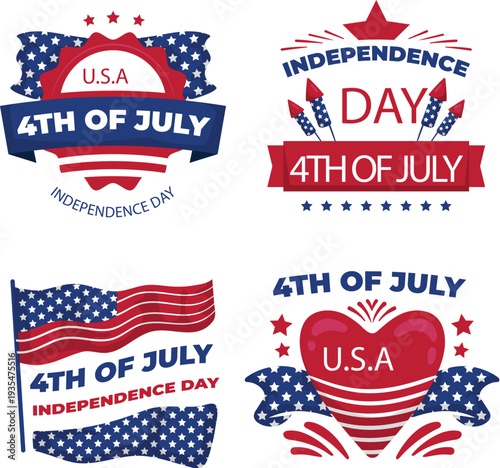 Fourth of july holiday badges featuring uncle sam hat symbols vector