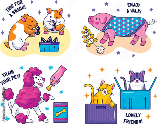 Fun hand drawn animals and expressive fruit doodle icons vector