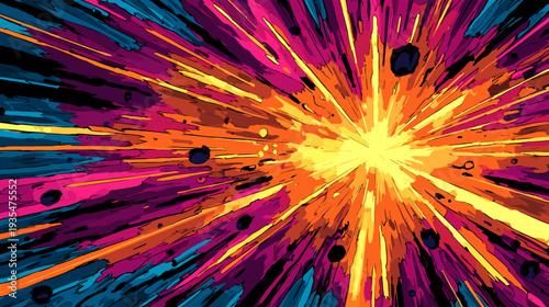 カラフルな爆発スプラッシュ　エネルギーと衝撃の抽象背景イラスト