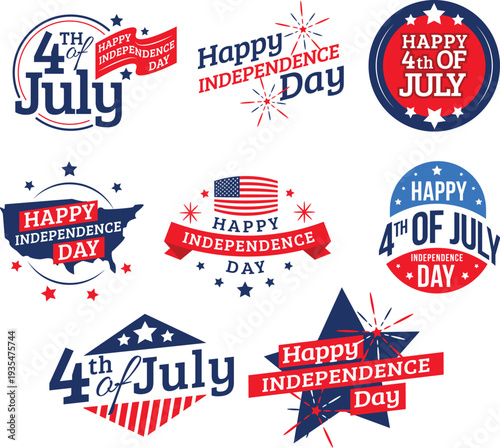 Independence day celebration set with rockets flags and top hat vector