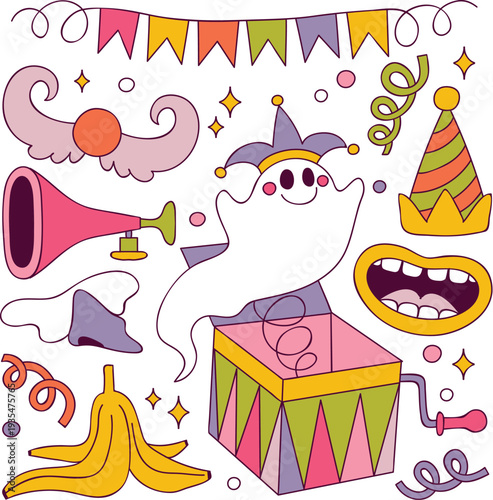 Playful pink cat with gift and quirky yellow dog vector