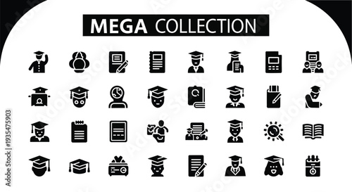 Collection of graduation and education icons in a minimalist silhouette