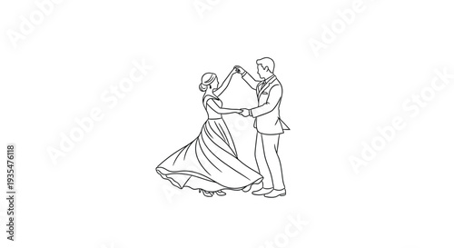 Couple gracefully dancing embracing in a classic pose black and white silhouette