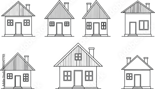 Home doodle architectural sketches of various house styles and designs