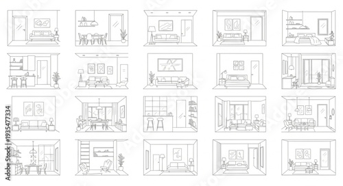 Collection of Hand Drawn Interior Design Sketches.