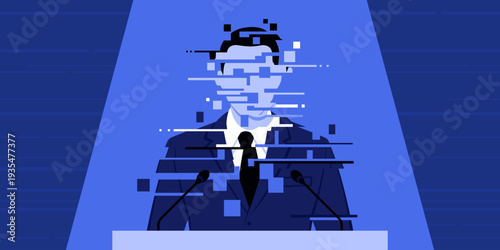 Corrupted damaged image of a politician giving a speech