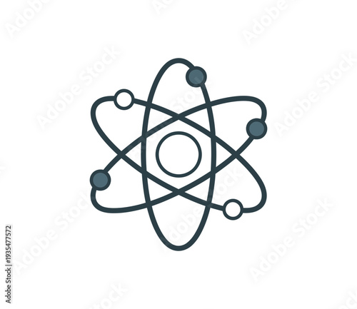 A minimalist vector graphic illustration of an atom symbol