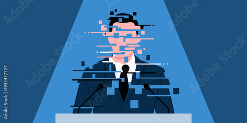 Corrupted damaged image of a politician giving a speech