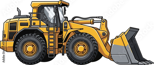 Front wheel loader scooping gravel at industrial construction sites