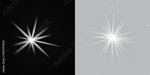 Glowing Star Light Effect with Sparkle Rays and Lens Flare on Transparent Background