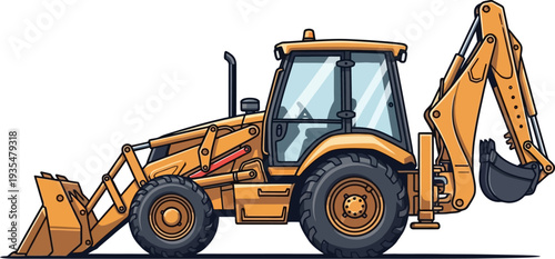 Industrial backhoe loader parked for construction site preparation